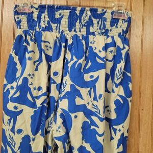 Lucy & Yak Blue Celestial Silhouette Organic Cotton Smocked Waist Pants Boho Sm